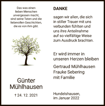 Todesanzeige von Günter Mühlhausen von HNA