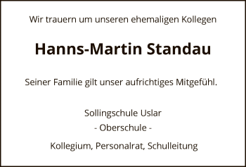 Todesanzeige von Hanns-Martin Standau von HNA