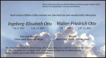 Todesanzeige von Ingeborg-Elisabeth und Walter-Friedrich Otto von HNA