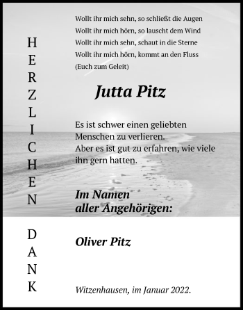 Todesanzeige von Jutta Pitz von HNA