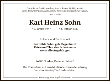 Todesanzeige von Karl Heinz Sohn von HNA