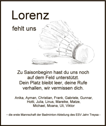Todesanzeige von Lorenz  von HNA