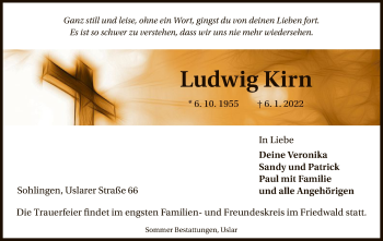 Todesanzeige von Ludwig Kirn von HNA