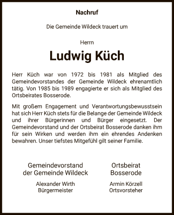 Todesanzeige von Ludwig Küch von HNA