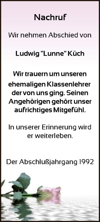 Todesanzeige von Ludwig Küch von HNA