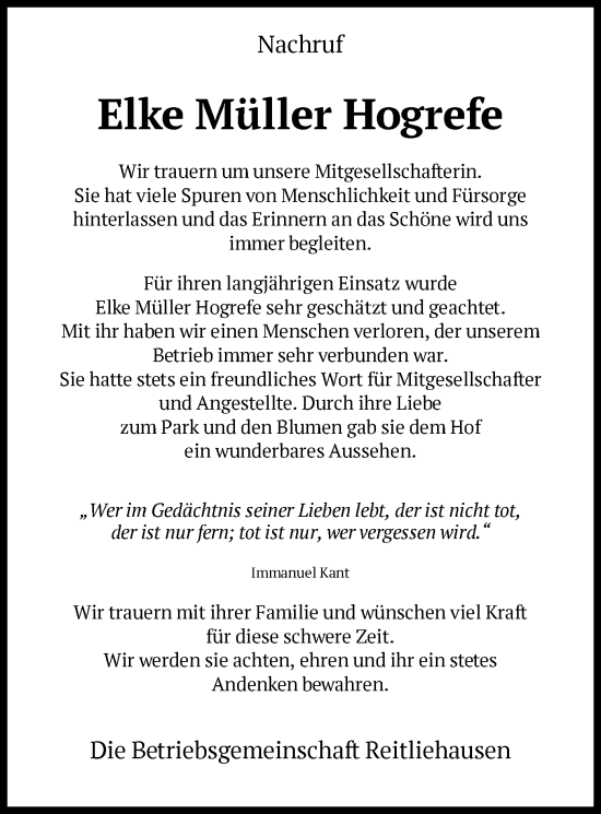Todesanzeige von Elke Müller Hogrefe von HNA