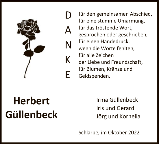 Todesanzeige von Herbert Güllenbeck von HNA