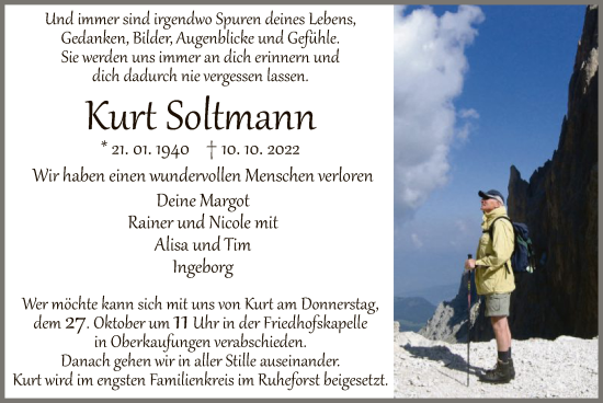 Todesanzeige von Kurt Soltmann von HNA