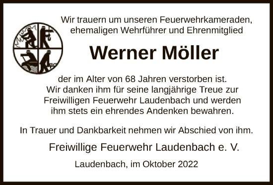 Todesanzeige von Werner Möller von HNA
