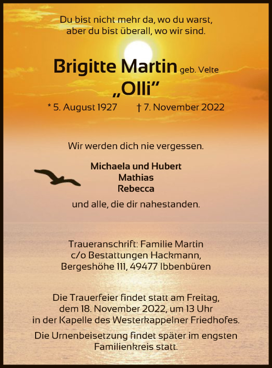 Todesanzeige von Brigitte Martin von HNA
