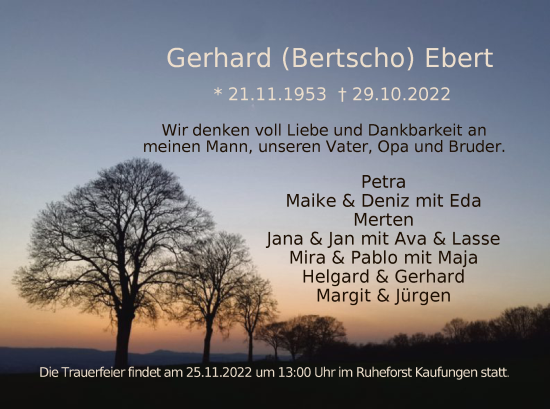 Todesanzeige von Gerhard Ebert von HNA