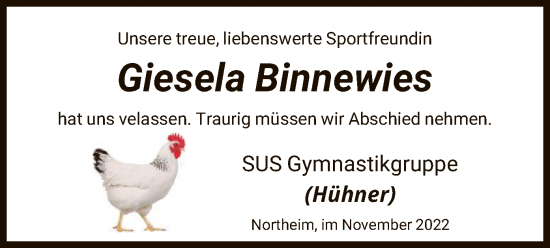 Todesanzeige von Giesela Binnewies von HNA