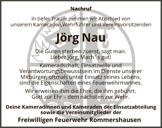 Todesanzeige von Jörg Nau von HNA