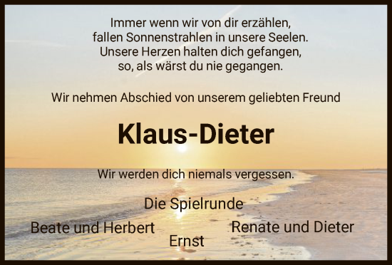 Todesanzeige von Klaus-Dieter  von HNA