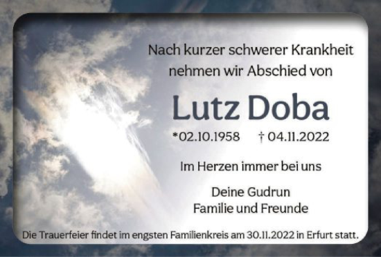 Todesanzeige von Lutz Doba von HNA