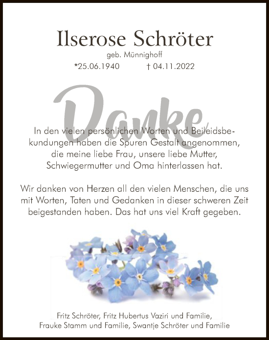 Todesanzeige von Mutti Ilserose von HNA