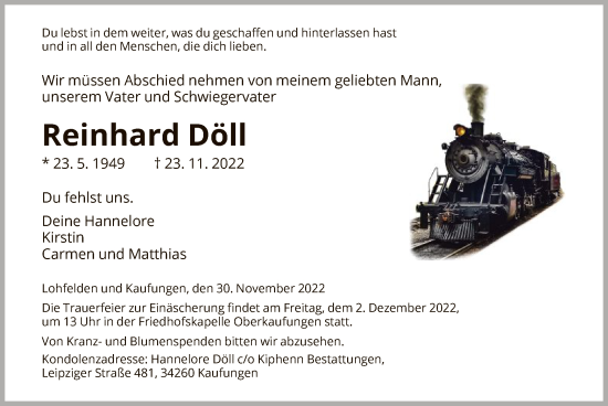 Todesanzeige von Reinhard Döll von HNA