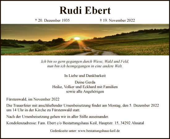 Todesanzeige von Rudi Ebert von HNA