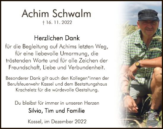 Todesanzeige von Achim Schwalm von HNA