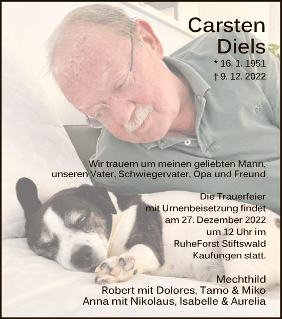 Todesanzeige von Carsten Diels von HNA