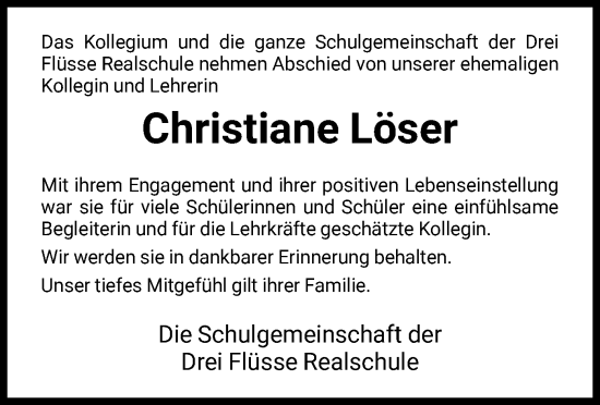 Todesanzeige von Christiane Löser von HNA