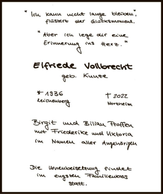 Todesanzeige von Elfriede Vollbrecht von HNA