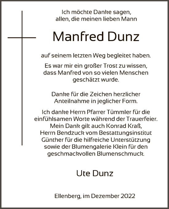 Todesanzeige von Manfred Dunz von HNA