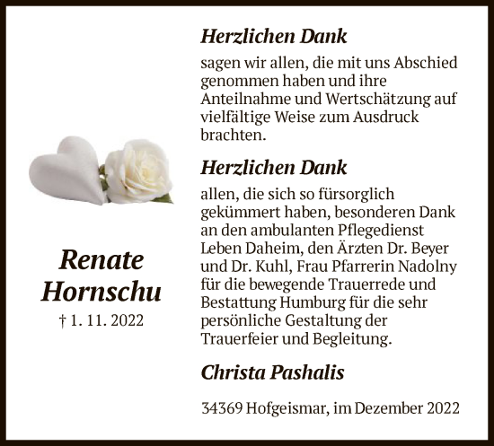 Todesanzeige von Renate Hornschu von HNA