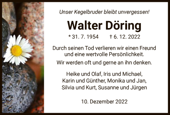 Todesanzeige von Walter Döring von HNA