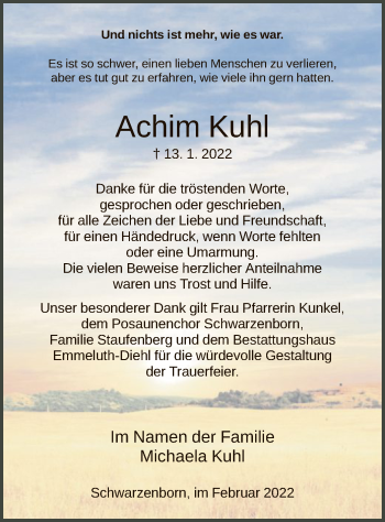 Todesanzeige von Achim Kuhl von HNA