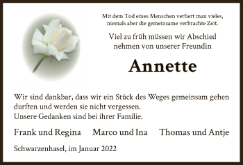 Todesanzeige von Annette  von HNA