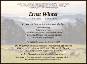 Todesanzeige von Ernst Winter von HNA