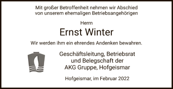 Todesanzeige von Ernst Winter von HNA