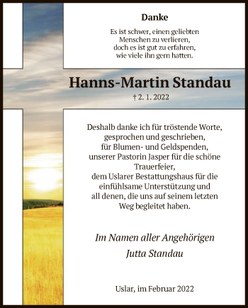 Todesanzeige von Hanns-Martin Standau von HNA