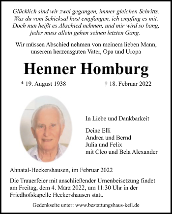 Todesanzeige von Henner Homburg von HNA
