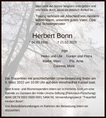 Todesanzeige von Herbert Bonn von HNA