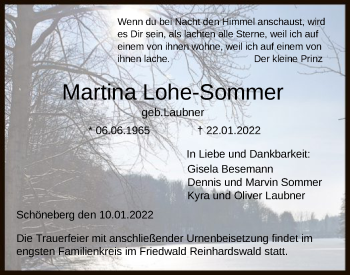 Todesanzeige von Martina Lohe-Sommer von HNA