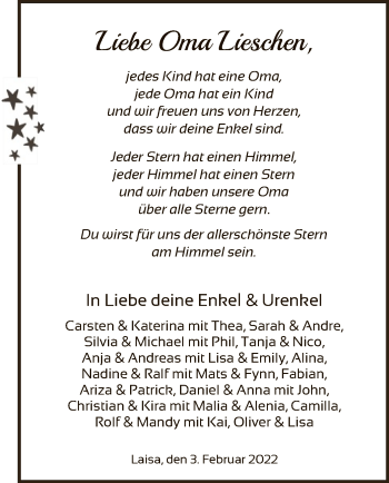 Todesanzeige von Oma Lieschen  von HNA