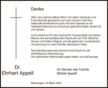 Todesanzeige von Ehrhart Appell von HNA