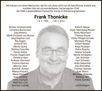 Todesanzeige von Frank Thonicke von HNA
