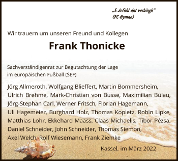 Todesanzeige von Frank Thonicke von HNA