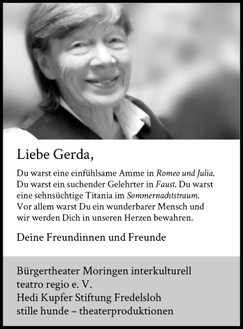 Todesanzeige von Gerda  von HNA