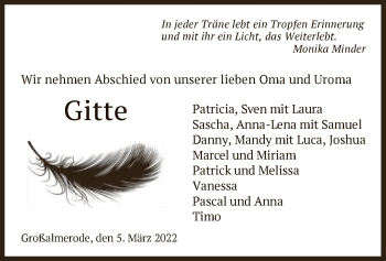 Todesanzeige von Gitte  von HNA