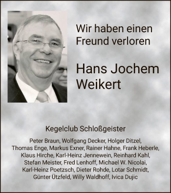 Todesanzeige von Hans Jochem Weikert von HNA