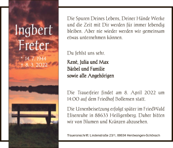 Todesanzeige von Ingbert Freter von HNA