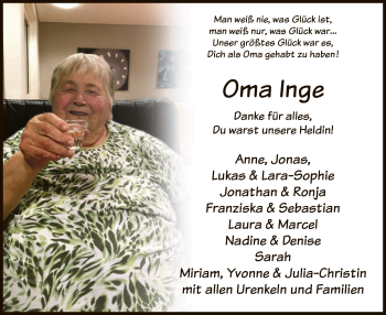 Todesanzeige von Oma Inge  von HNA