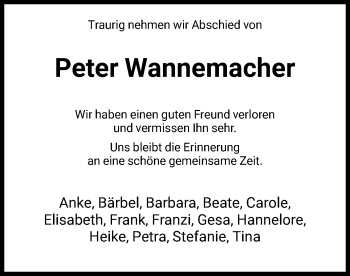 Todesanzeige von Peter Wannemacher von HNA