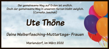 Todesanzeige von Ute Thöne von HNA