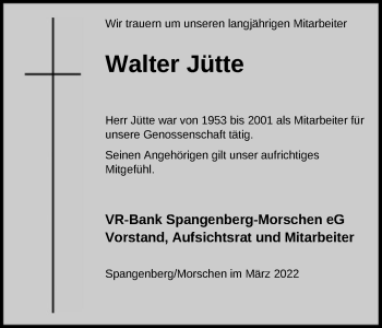 Todesanzeige von Walter Jütte von HNA