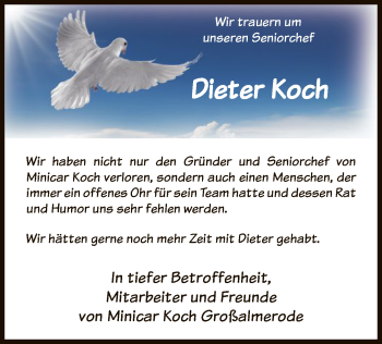 Todesanzeige von Dieter Koch von HNA